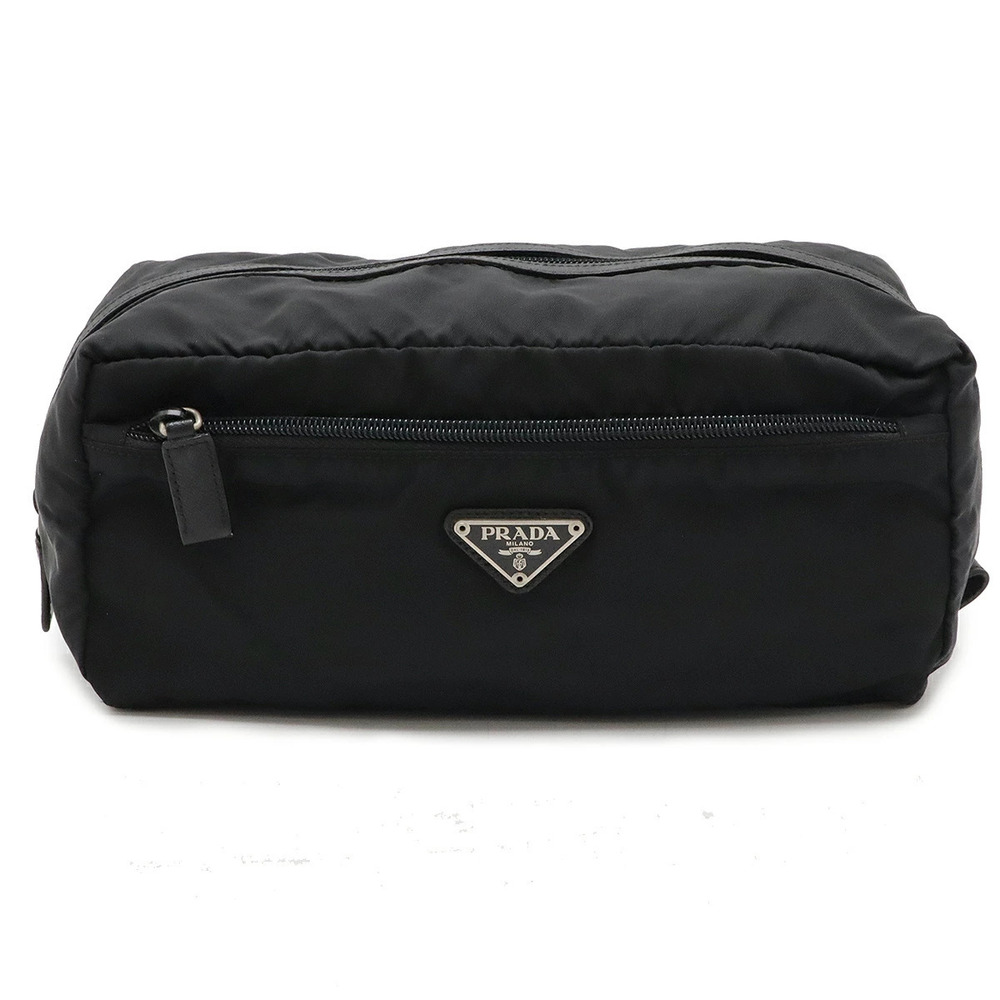 Prada Pouch Clutch cosmetic makeup case horizontal black Nero Black